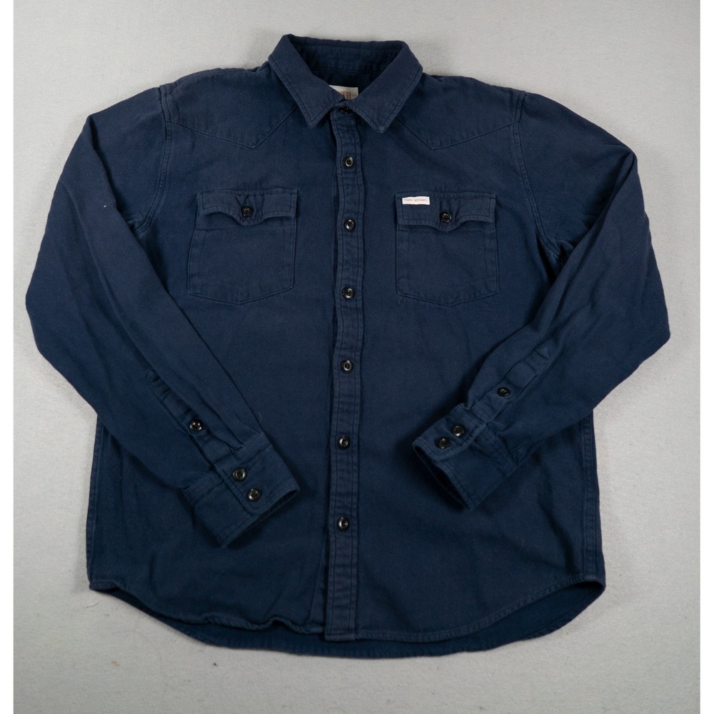 Topo Designs Mens L Western Flannel Shirt Long Sleeve Cotton Twill Navy Blue
